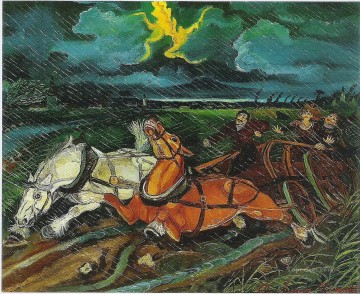 antonio ligabue chevaux avec tempête Peinture à l'huile